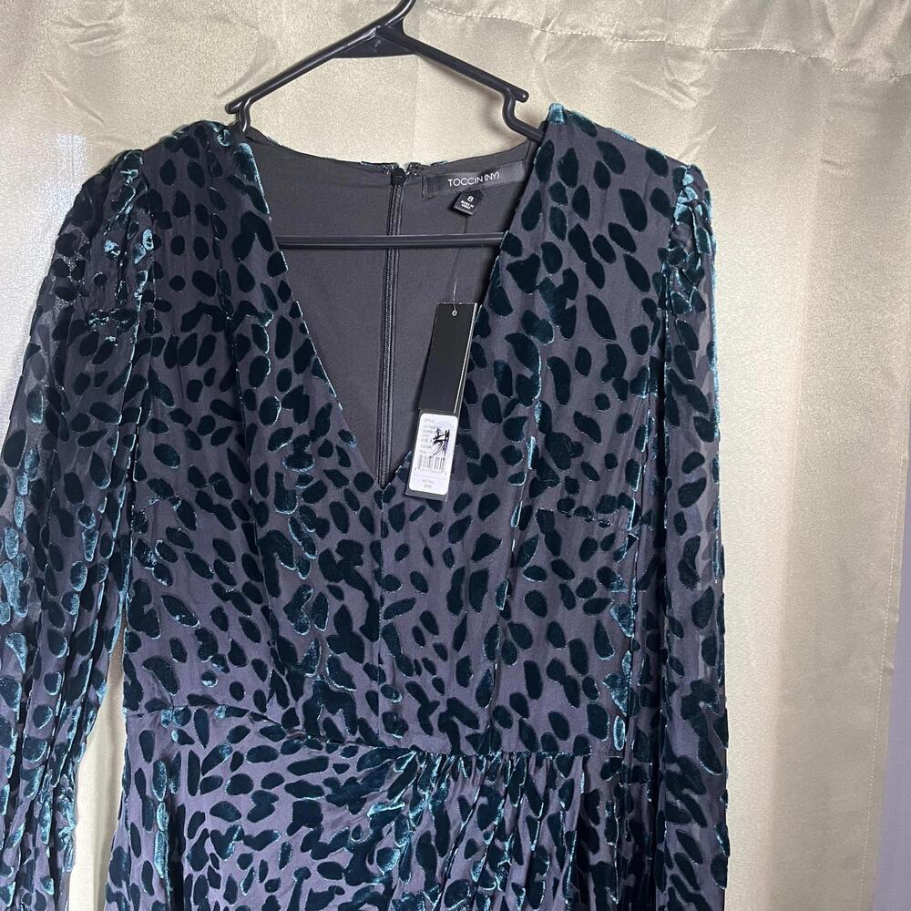 NWT Toccin NY $595 Doris Draped Mini Women's Size 8 Dress Leopard Print Teal - Picture 8 of 8